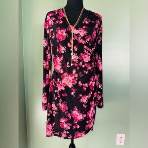 NINE BRITTON Floral Black and Pink Women's Dress